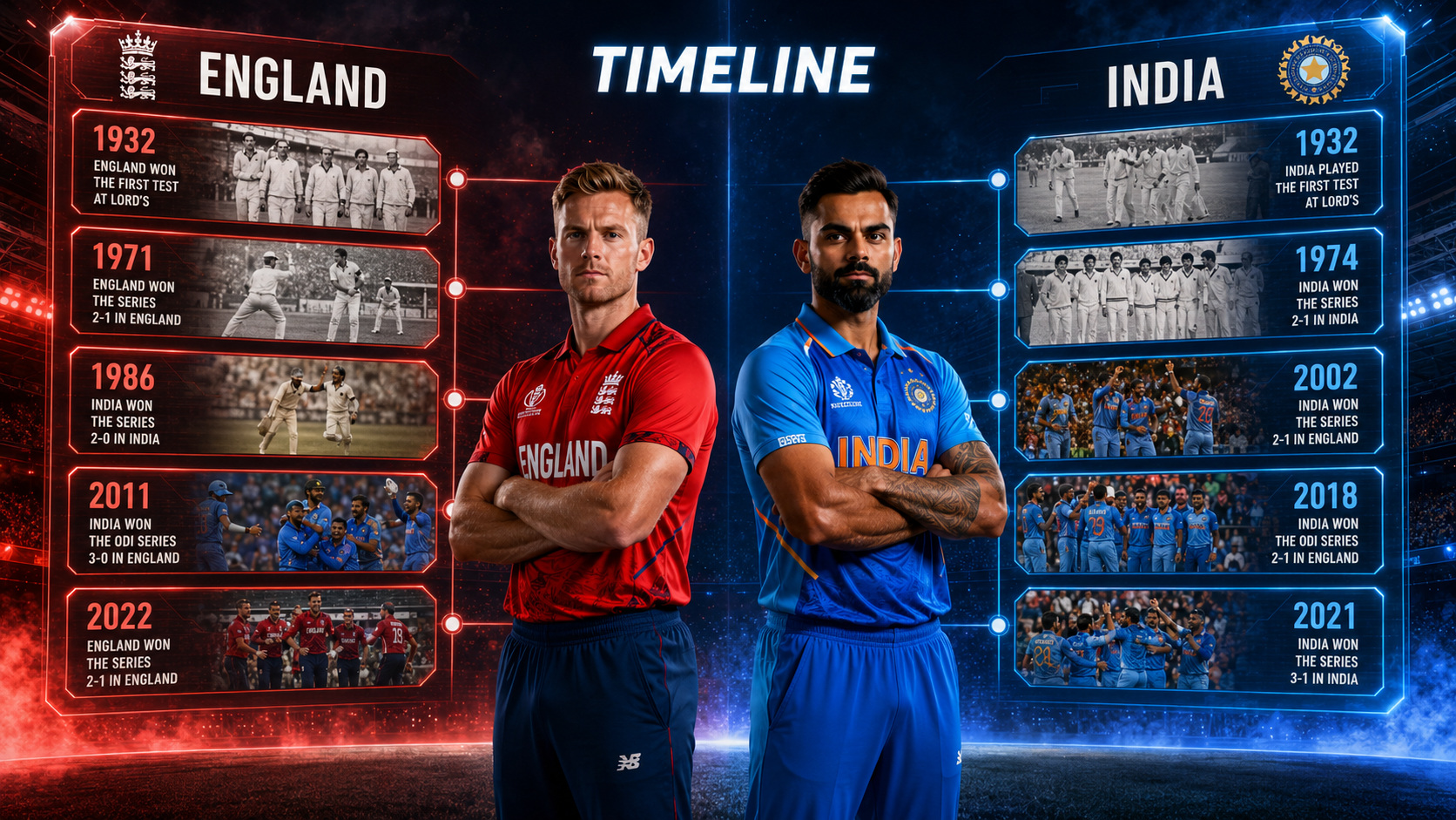 England Cricket Team Vs India National Cricket Team Timeline