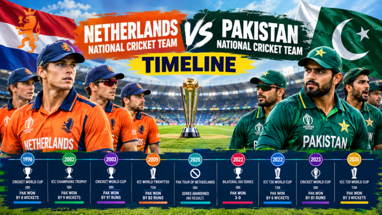 Netherlands National Cricket Team vs Pakistan National Cricket Team Timeline